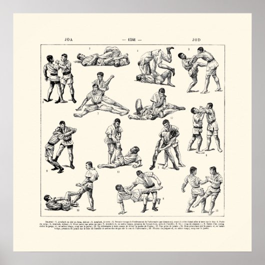 Jiu Jitsu Retro elegantes Quadrat schwarz und weiß Poster (Vorne)