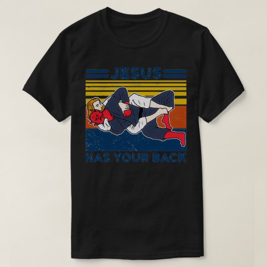 Jiu Jitsu s Jesus Has Your Back Mens BJJ MMA Jujit T-Shirt (Design vorne)
