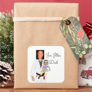 Jiu Jitsu Vater Benutzerdefinierte Foto und handge Quadratischer Aufkleber