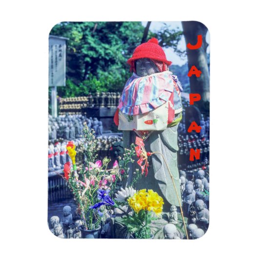 Jizo-Mönchsstatue mit Bib und Hut - Japan Magnet (Vertikal)