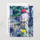 Jizo-Mönchsstatue mit Bib und Hut - Japan Postkarte (Vorne/Hinten)