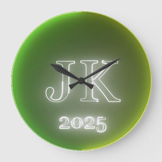 JK 2025 Green Yellow Wall Clock Große Wanduhr (Vorderseite)
