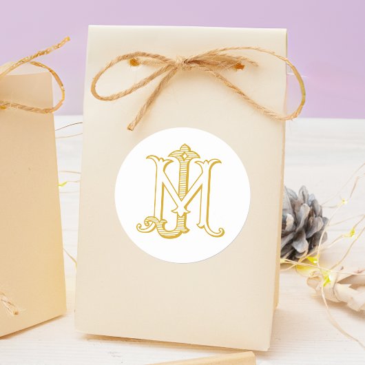 JM- oder MJ-Monogramm vintage-antiker Aufkleber in