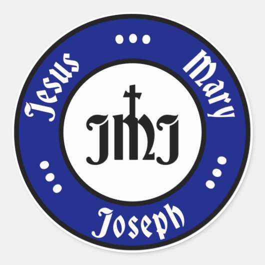 JMJ: Jesus, Mary, Joseph Logo (Blau) Runder Aufkleber (Vorderseite)
