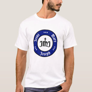JMJ: Jesus, Mary, Joseph Logo (Blau) T-Shirt