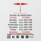 JML Communications Hours of Operation Window Cling Fensteraufkleber (Blatt)