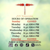 JML Communications Hours of Operation Window Cling Fensteraufkleber (Blatt 3)