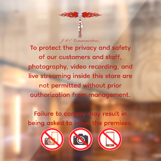JML Communications No Photography or..Window Cling Fensteraufkleber
