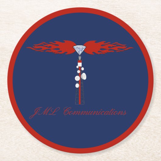 JML Communications Tower Logo Runder Pappuntersetzer (Vorderseite)