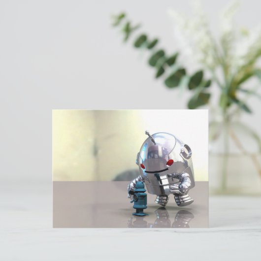 Jo Bot VS Little Blue Bot Postcard Postkarte (Stehend Vorderseite)