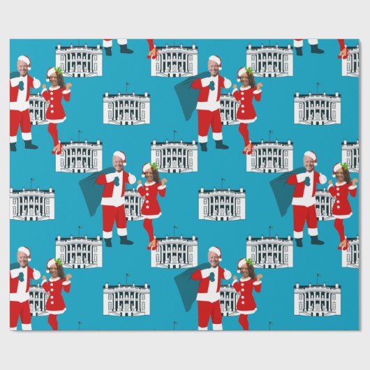 Joan biden santa kamala harris blue white house geschenkpapier (Flach)