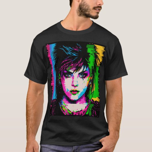 Joan Jett Homage Rainbow Neon Rock Star T - Shirt (Vorderseite)