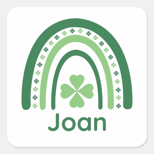 Joan Name Clover Boho Rainbow Quadratischer Aufkleber (Vorderseite)