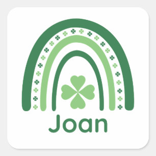 Joan Name Clover Boho Rainbow Quadratischer Aufkleber