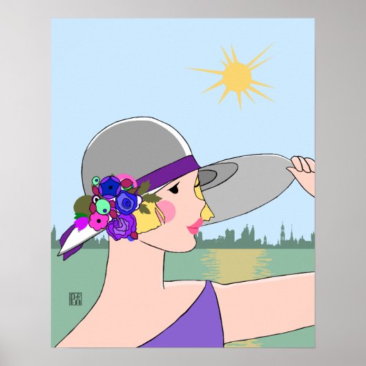 Joanne - Art Deco Portrait in Lila & blau Poster (Vorne)