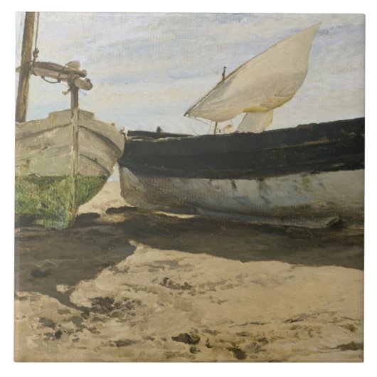 Joaquin Sorolla - Fischerboote am Strand Fliese (Vorderseite)