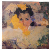 Joaquin Sorolla - Mädchen mit Blume Fliese (Vorderseite)