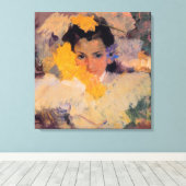 Joaquin Sorolla - Mädchen mit Blume Leinwanddruck (Insitu (Holzboden))