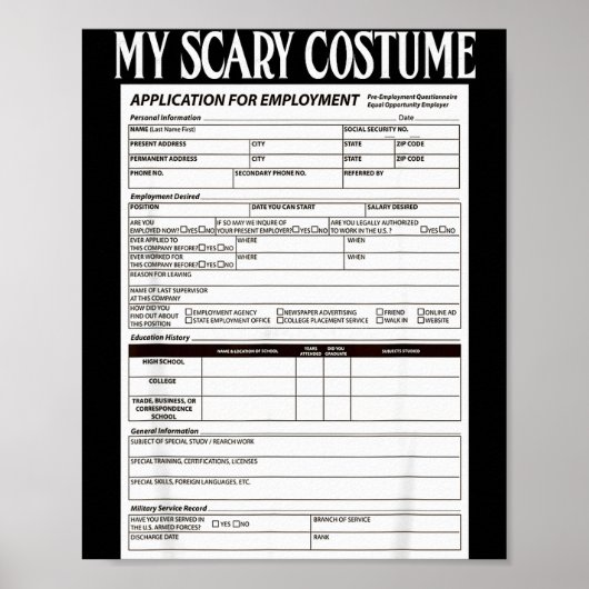 Job Application Funny Y Halloween Costume Trick Or Poster (Vorne)