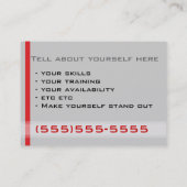 Job-Jagd-Geschäfts-Karte für Mann/Typ Visitenkarte (Rückseite)