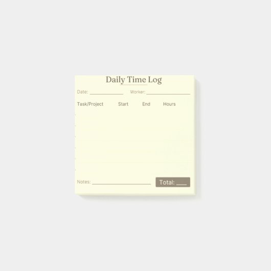 Job Time Log Notepad – Work Hours Tracker Post-it Klebezettel (Vorderseite)