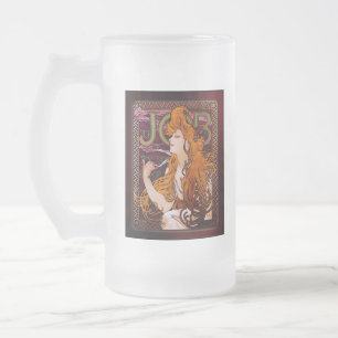 JOB von Alphonse Mucha Vintage Art Nouveau Kunstwe Mattglas Bierglas