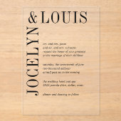 Jocelyn Black and White Modern Wedding Acryleinladungen (Vorderseite)