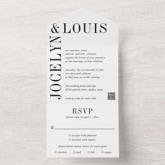Jocelyn Black and White Modern Wedding All In One Einladung (Innen Boden)