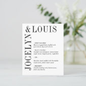 Jocelyn Black and White Modern Wedding Menu (Stehend Vorderseite)