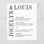 Jocelyn Black and White Modern Wedding Menu (Vorderseite)