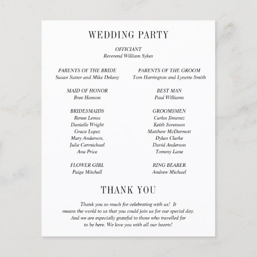 Jocelyn Black and White Modern Wedding Program (Rückseite)