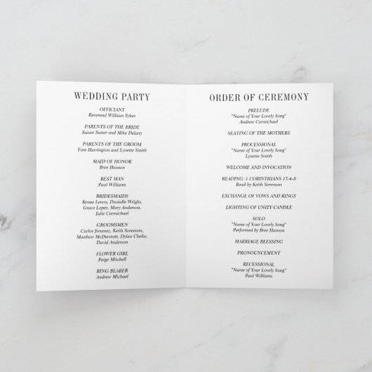 Jocelyn Black and White Modern Wedding Programm (Innenseite)