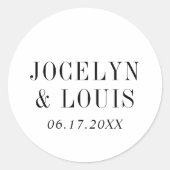 Jocelyn Black and White Modern Wedding Runder Aufkleber (Vorderseite)