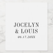 Jocelyn Black and White Modern Wedding Weinetikett (Einzelnes Label)