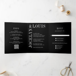 Jocelyn Black Modern Wedding Dreifach Gefaltete Einladung