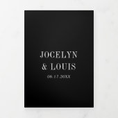 Jocelyn Black Modern Wedding Dreifach Gefaltete Einladung (Cover)