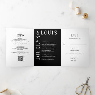 Jocelyn Black Modern Wedding Dreifach Gefaltete Einladung