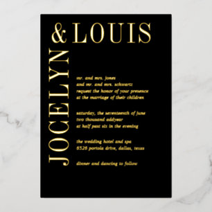 Jocelyn Black Modern Wedding Folieneinladung