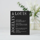 Jocelyn Black Modern Wedding Menu (Stehend Vorderseite)
