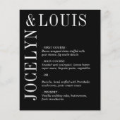 Jocelyn Black Modern Wedding Menu (Vorderseite)