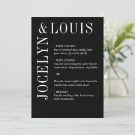 Jocelyn Black Modern Wedding Menükarte