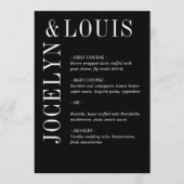 Jocelyn Black Modern Wedding Menükarte (Vorderseite)