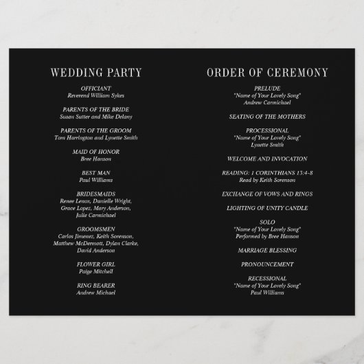 Jocelyn Black Modern Wedding Program (Rückseite)