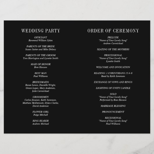 Jocelyn Black Modern Wedding Program Flyer (Hinten)