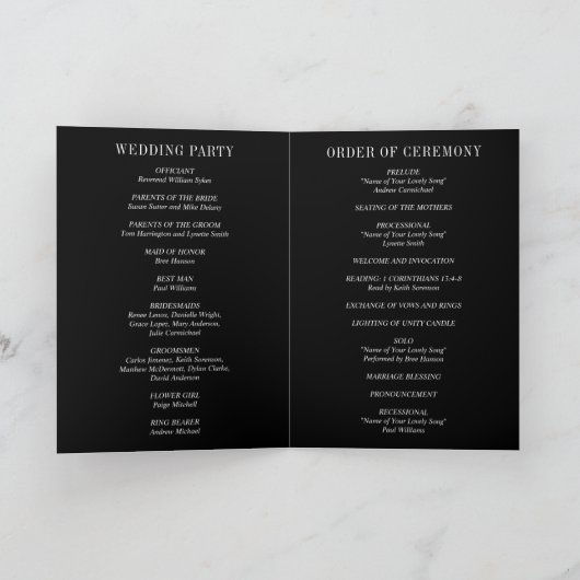 Jocelyn Black Modern Wedding Programm (Innenseite)