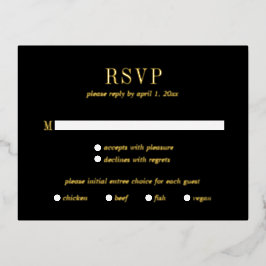 Jocelyn Black Modern Wedding RSVP Card Folie Einladungspostkarte