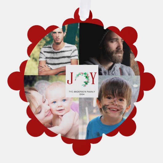 JoChristmas 4 Foto Collage Familienbild Ornament Karte (Vorderseite)