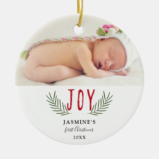 JoChristmas Baby's First Christmas Foto Elegant Keramik Ornament (Vorne)