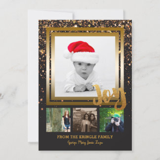 JoChristmas Familie Foto Collage Gold Black Feiertagskarte