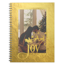 JoChristmas Foto Gold Spiral Notebook
